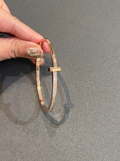 [Dawnora Jewelry]NARROW T1 HINGED BANGLE DIAMOND PINK GOLD
