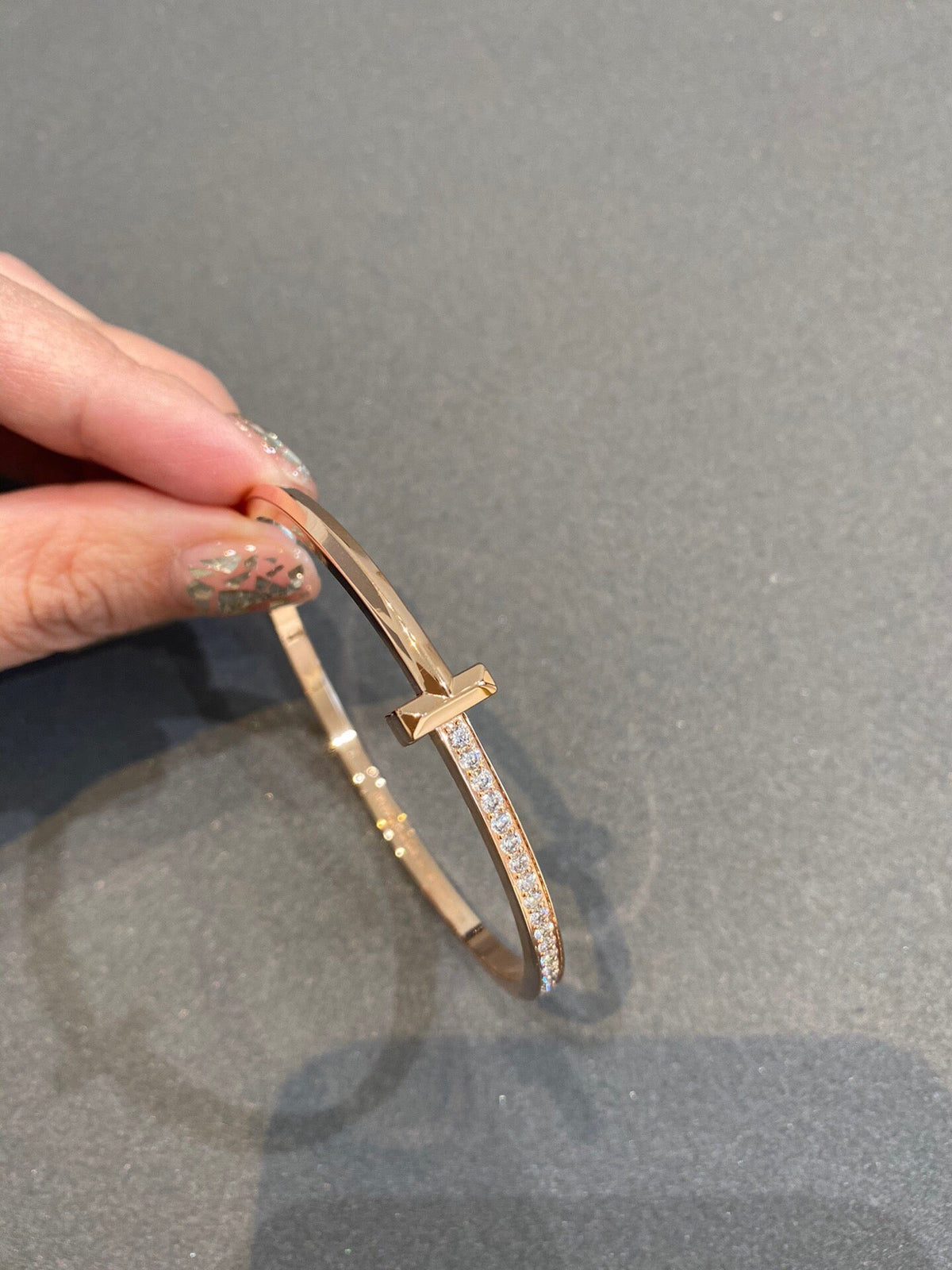 [Dawnora Jewelry]NARROW T1 HINGED BANGLE DIAMOND PINK GOLD