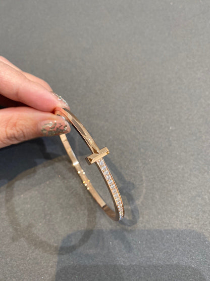 [Dawnora Jewelry]NARROW T1 HINGED BANGLE DIAMOND PINK GOLD