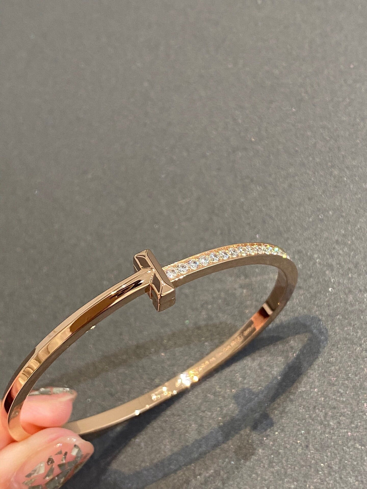 [Dawnora Jewelry]NARROW T1 HINGED BANGLE DIAMOND PINK GOLD