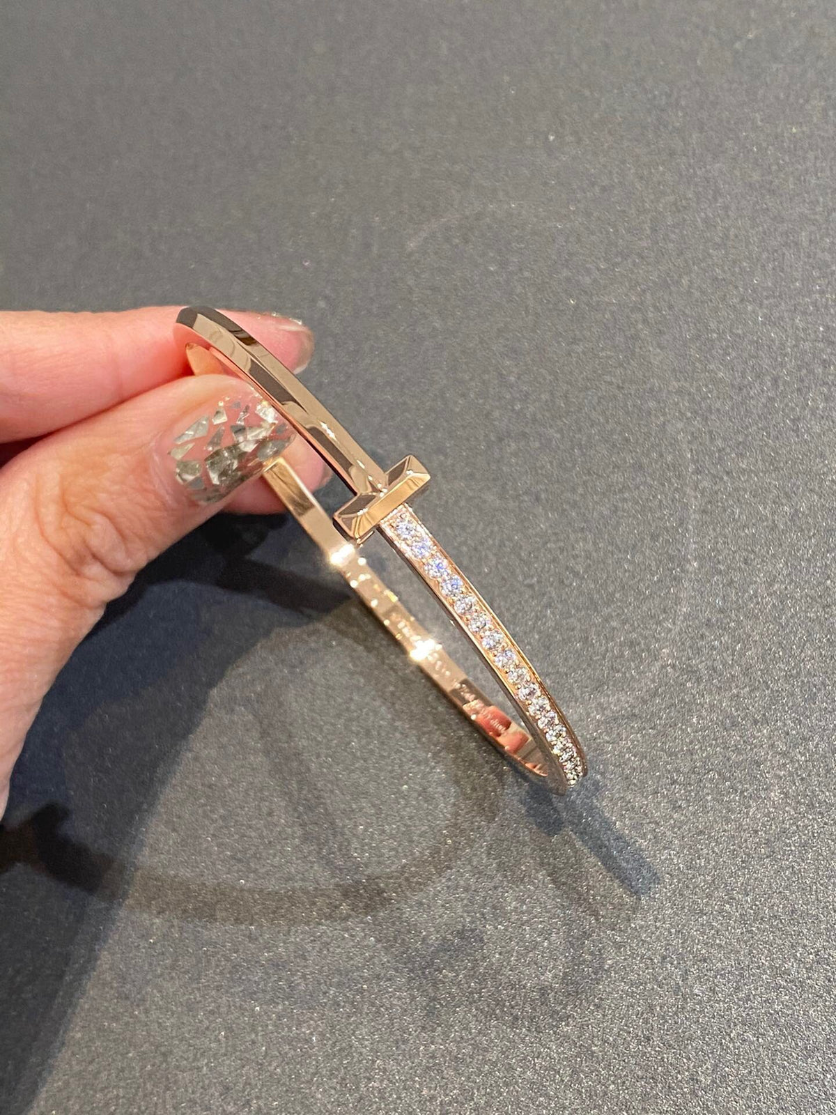 [Dawnora Jewelry]NARROW T1 HINGED BANGLE DIAMOND PINK GOLD