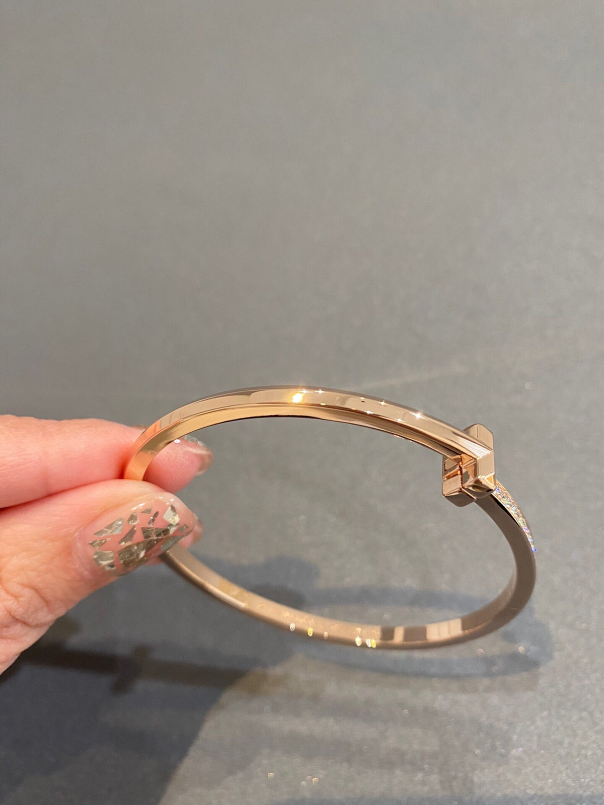 [Dawnora Jewelry]NARROW T1 HINGED BANGLE DIAMOND PINK GOLD