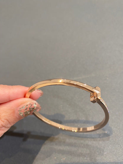 [Dawnora Jewelry]NARROW T1 HINGED BANGLE DIAMOND PINK GOLD