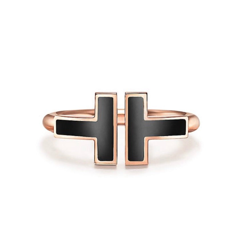 [Dawnora Jewelry]T SMALL ONYX PINK GOLD RING
