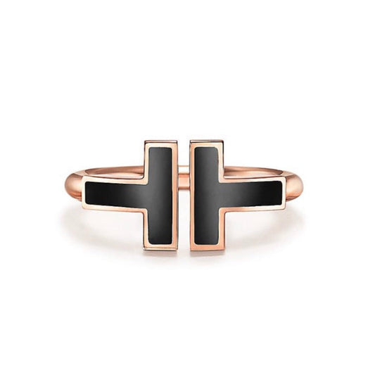 [Dawnora Jewelry]T SMALL ONYX PINK GOLD RING