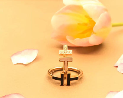 [Dawnora Jewelry]T SMALL ONYX PINK GOLD RING