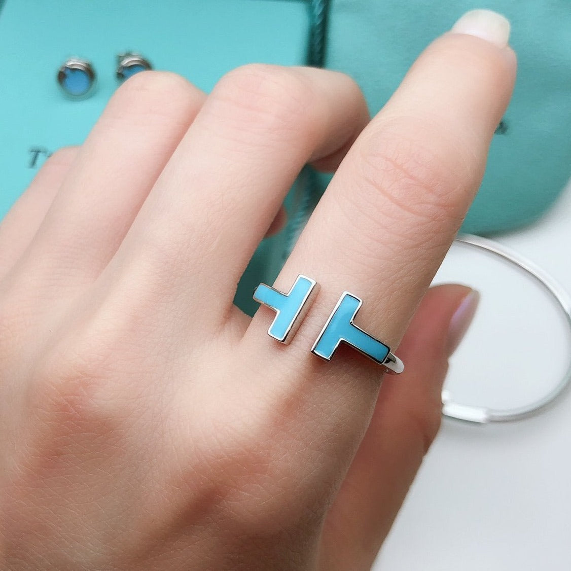 [Dawnora Jewelry]T SMALL TURQUOISE SILVER RING