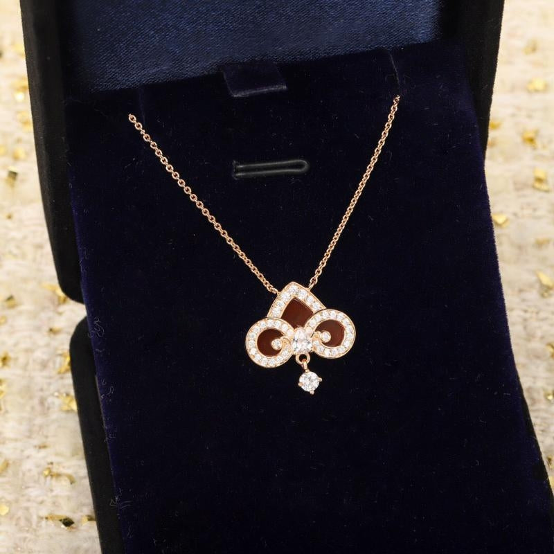 [Dawnora Jewelry]FLEUR DE LIS PINK GOLD DIAMOND NECKLACE