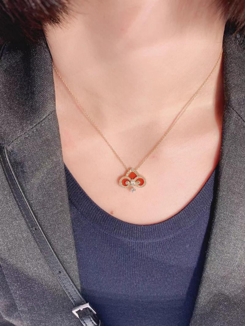 [Dawnora Jewelry]FLEUR DE LIS PINK GOLD DIAMOND NECKLACE