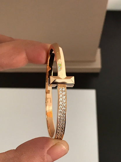 [Dawnora Jewelry]T1 WIDE DIAMOND HINGED BANGLE PINK GOLD