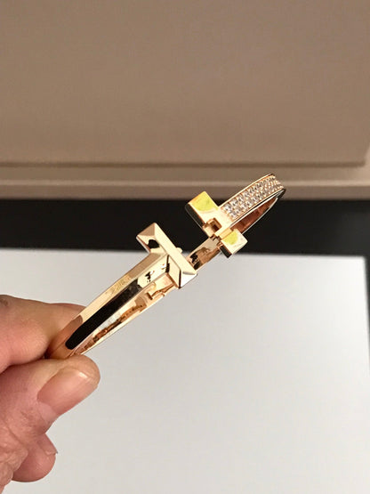[Dawnora Jewelry]T1 WIDE DIAMOND HINGED BANGLE PINK GOLD