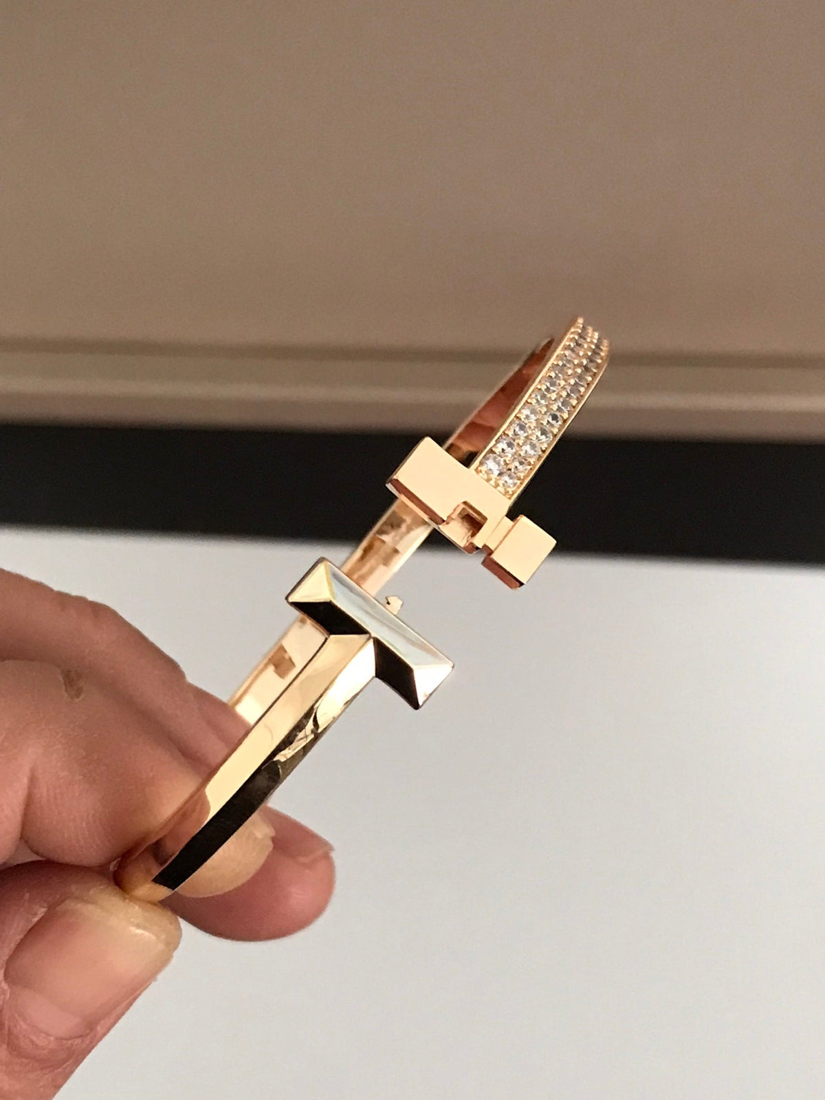 [Dawnora Jewelry]T1 WIDE DIAMOND HINGED BANGLE PINK GOLD