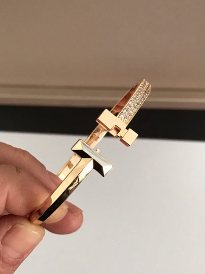 [Dawnora Jewelry]T1 WIDE DIAMOND HINGED BANGLE PINK GOLD