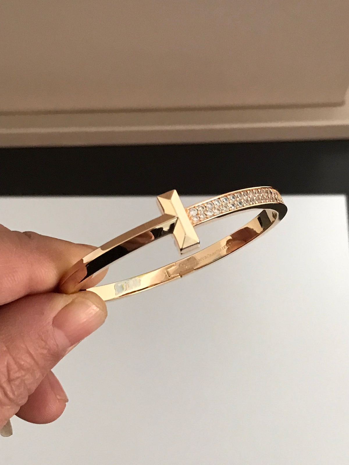 [Dawnora Jewelry]T1 WIDE DIAMOND HINGED BANGLE PINK GOLD