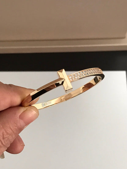 [Dawnora Jewelry]T1 WIDE DIAMOND HINGED BANGLE PINK GOLD