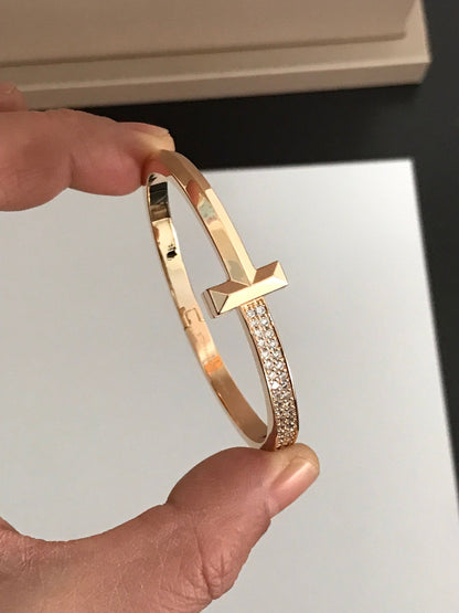 [Dawnora Jewelry]T1 WIDE DIAMOND HINGED BANGLE PINK GOLD