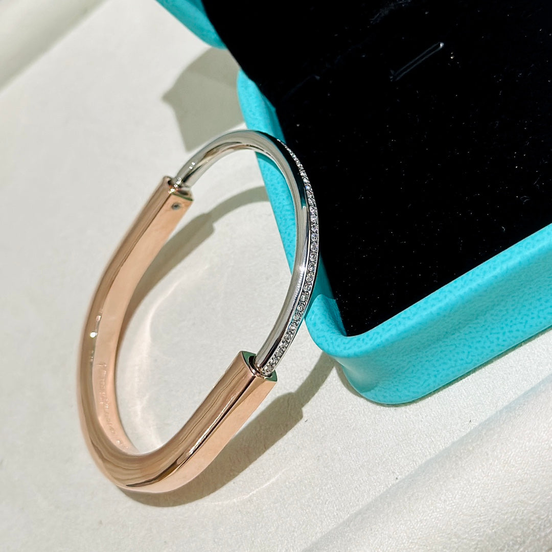 [Dawnora Jewelry]LOCK PINK GOLD SILVER DIAMOND BRACELET