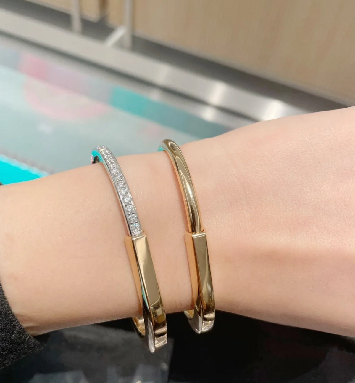[Dawnora Jewelry]LOCK PINK GOLD SILVER DIAMOND BRACELET