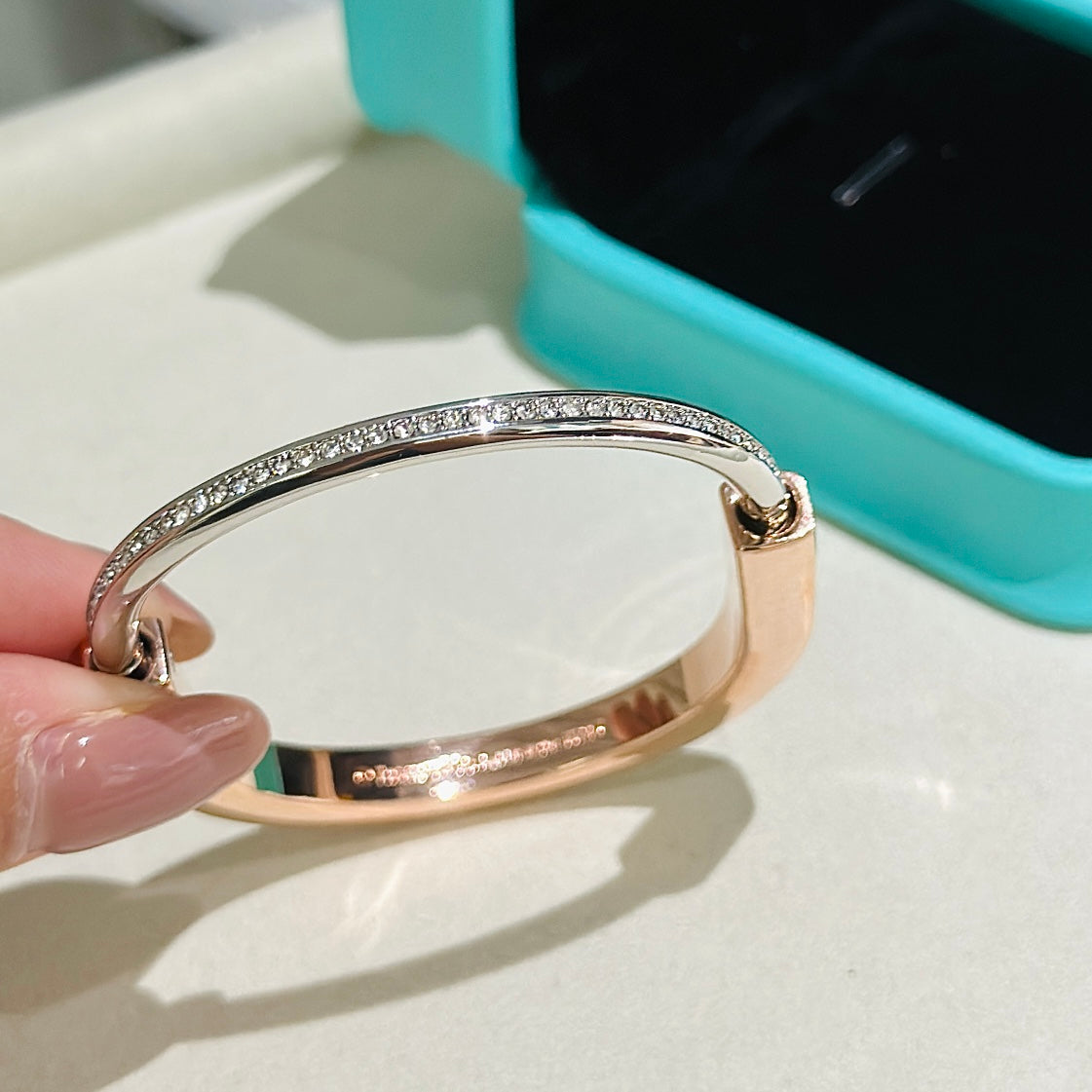 [Dawnora Jewelry]LOCK PINK GOLD SILVER DIAMOND BRACELET