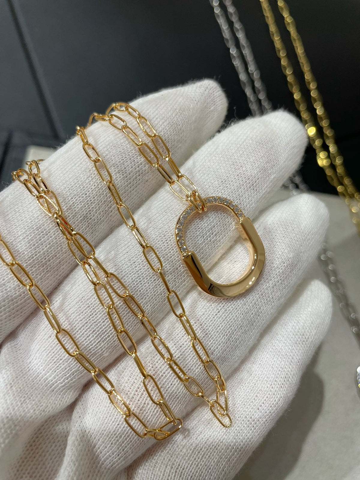 [Dawnora Jewelry]LOCK MEDIUM PENDANT DIAMOND NECKLACE