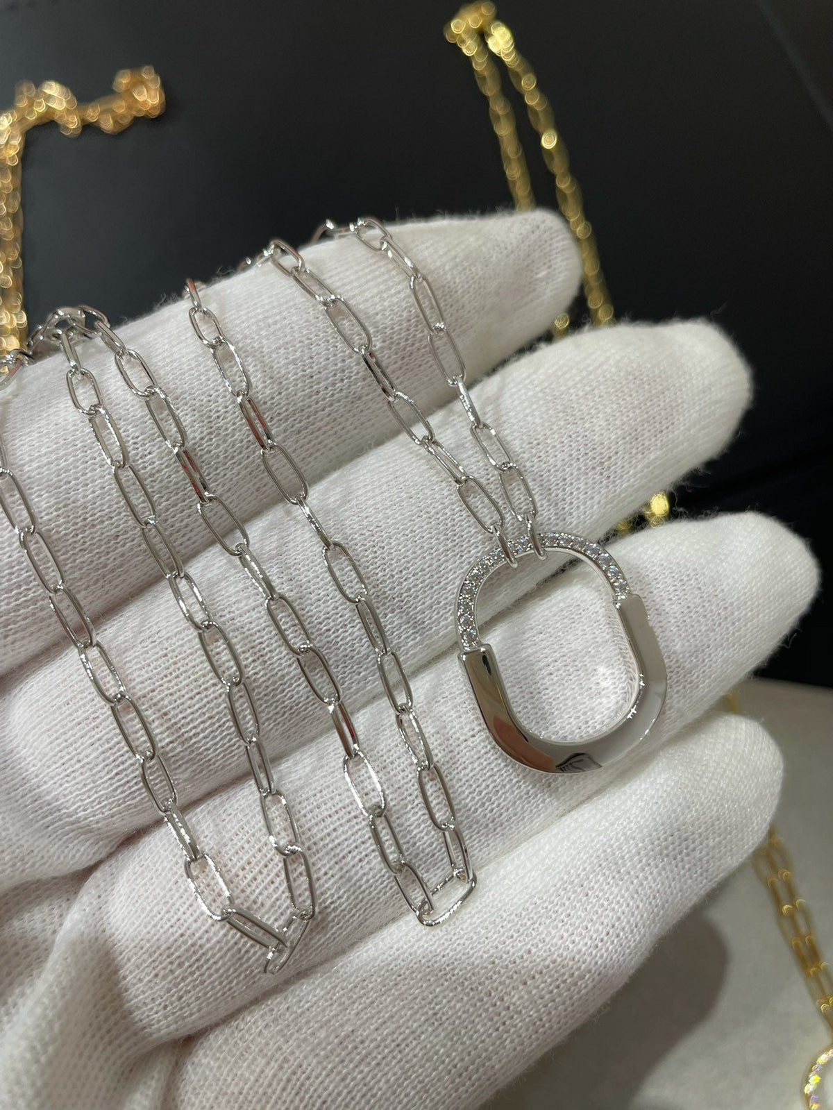 [Dawnora Jewelry]LOCK MEDIUM PENDANT DIAMOND NECKLACE
