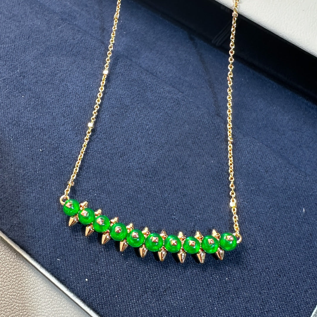 [Dawnora Jewelry]New Arrival: Green Bead Rivet Necklace