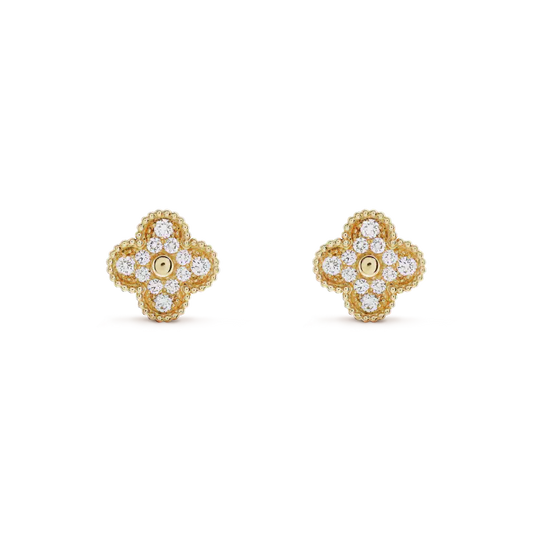 [Dawnora Jewelry]CLOVER MEDIUM 1 MOTIFS FUll DIAMOND EARRINGS