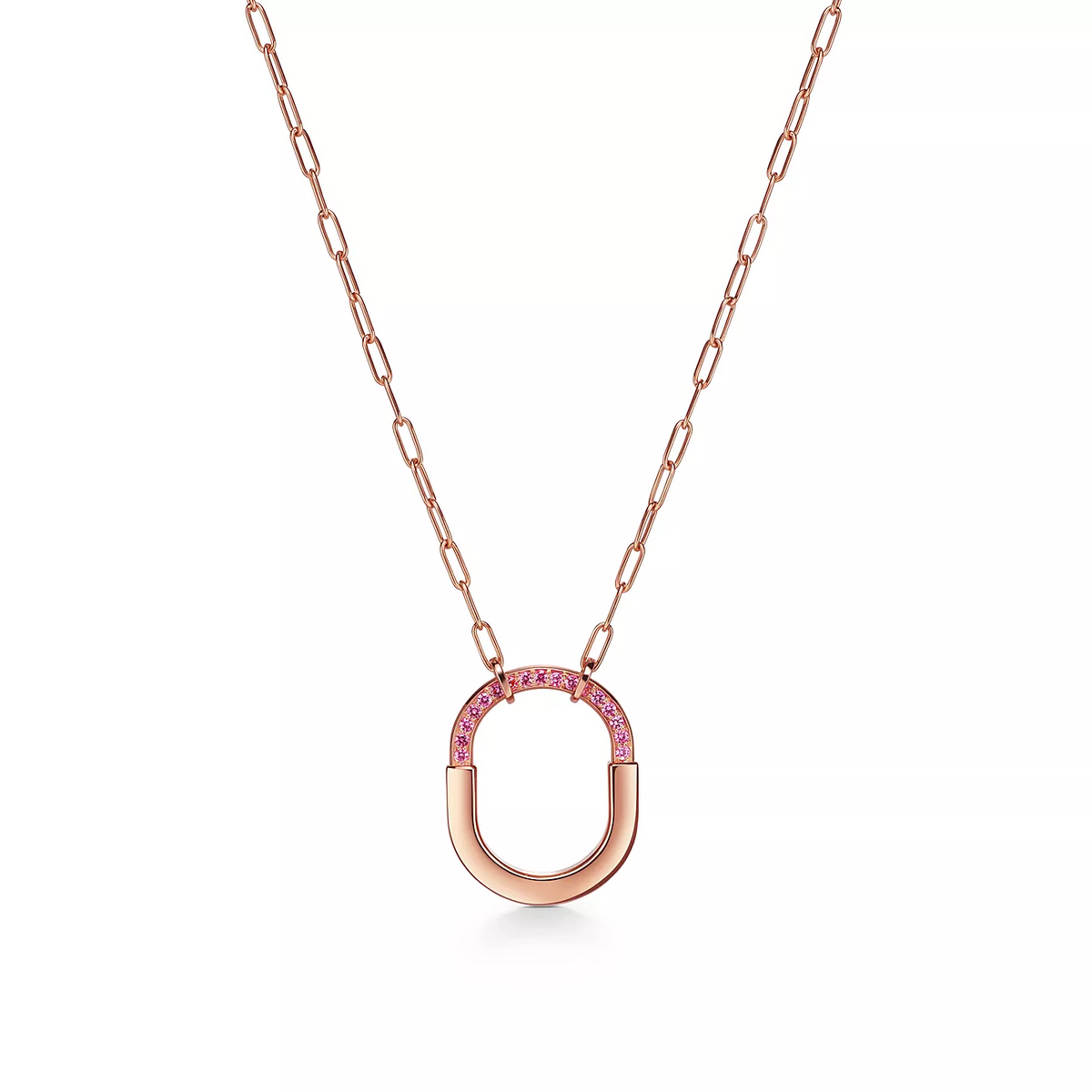 [Dawnora Jewelry]LOCK MEDIUM PENDANT PINK DIAMOND PINK GOLD NECKLACE