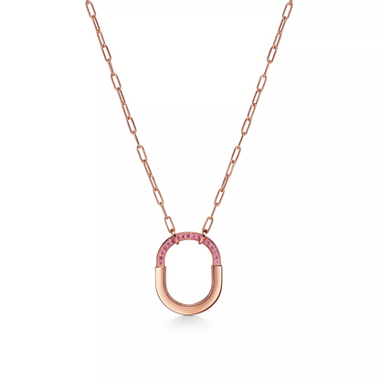 [Dawnora Jewelry]LOCK MEDIUM PENDANT PINK DIAMOND PINK GOLD NECKLACE