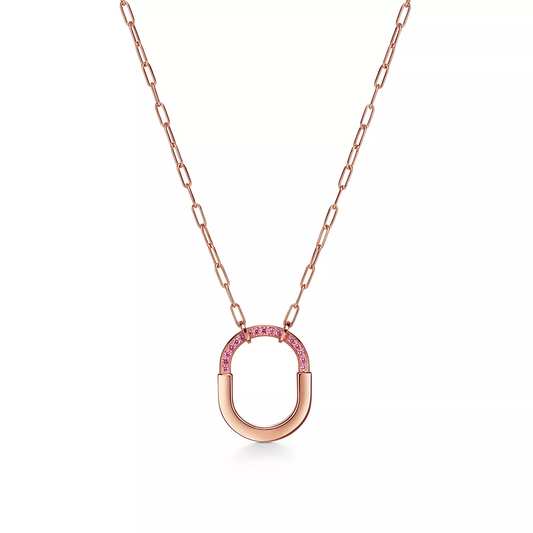 [Dawnora Jewelry]LOCK MEDIUM PENDANT PINK DIAMOND PINK GOLD NECKLACE