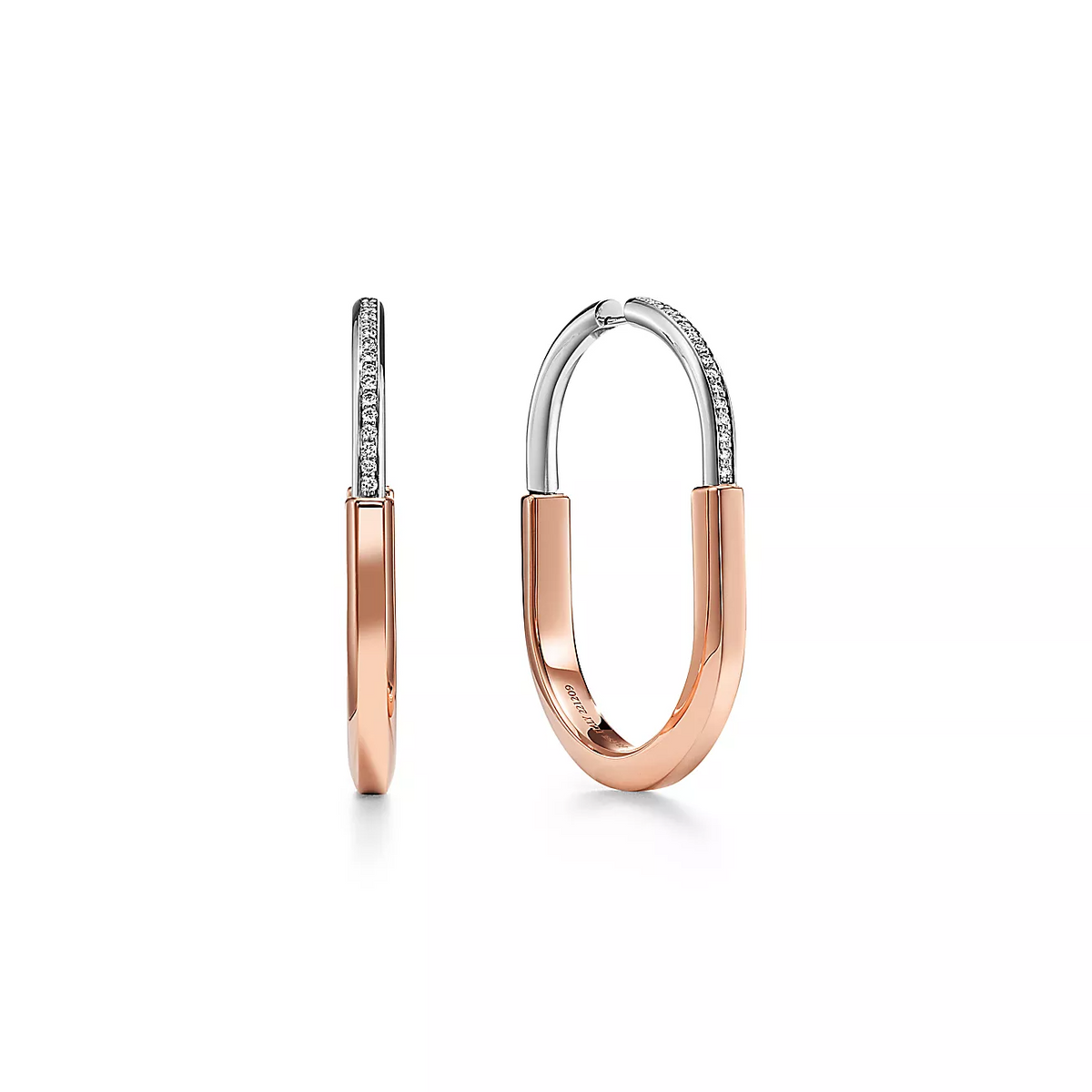 [Dawnora Jewelry]LOCK EARRINGS ROSE AND WHITE GOLD DIAMONDS EXTRA LARGE