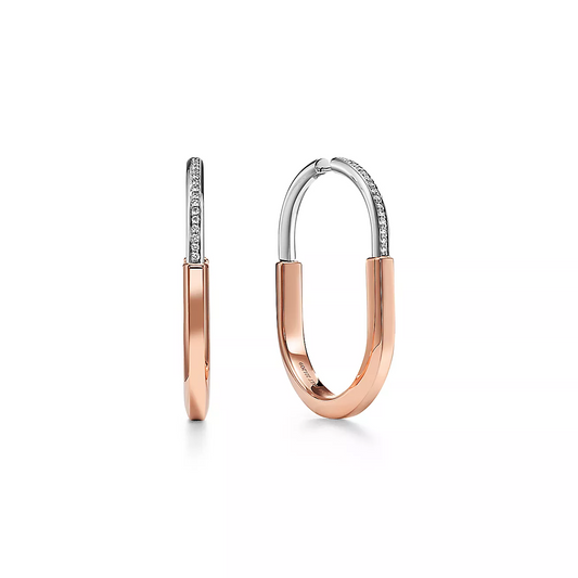 [Dawnora Jewelry]LOCK EARRINGS ROSE AND WHITE GOLD DIAMONDS EXTRA LARGE
