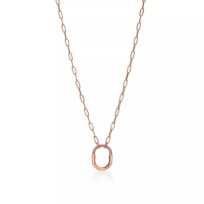 [Dawnora Jewelry]LOCK SMALL PENDANT PINK DIAMOND PINK GOLD NECKLACE