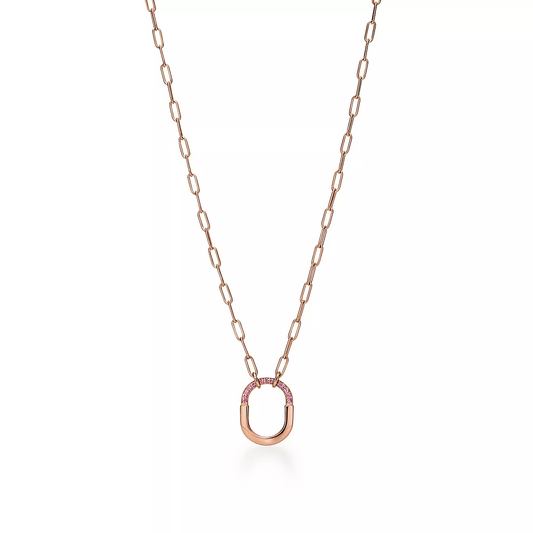 [Dawnora Jewelry]LOCK SMALL PENDANT PINK DIAMOND PINK GOLD NECKLACE