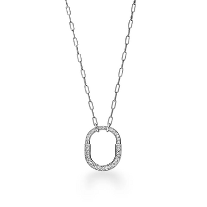 [Dawnora Jewelry]LOCK NECKLACE MEDIUM PENDANT SILVER PAVED DIAMONDS