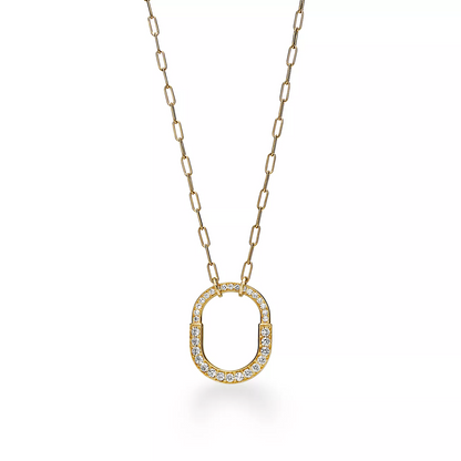[Dawnora Jewelry]LOCK NECKLACE MEDIUM PENDANT GOLD PAVED DIAMONDS