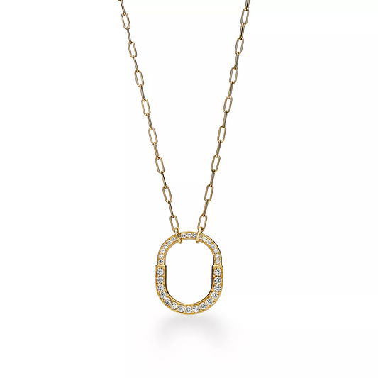 [Dawnora Jewelry]LOCK NECKLACE MEDIUM PENDANT GOLD PAVED DIAMONDS