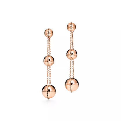 [Dawnora Jewelry]TRIPLE DROP PINK GOLD EARRINGS