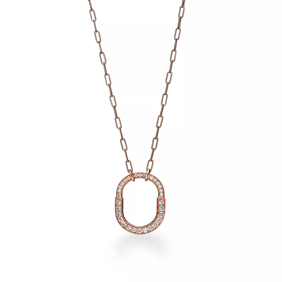 [Dawnora Jewelry]LOCK NECKLACE MEDIUM PENDANT PINK GOLD PAVED DIAMONDS