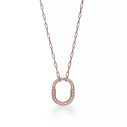 [Dawnora Jewelry]LOCK NECKLACE MEDIUM PENDANT PINK GOLD PAVED DIAMONDS