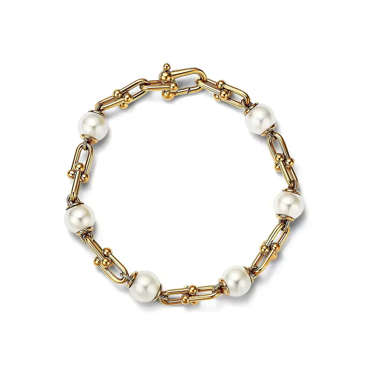 [Dawnora Jewelry]LINK BRACELET GOLD WITH FRESHWATER PEARLS