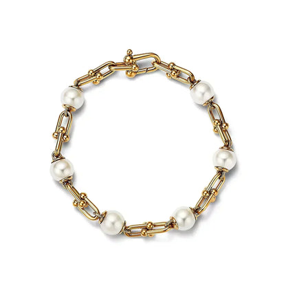[Dawnora Jewelry]LINK BRACELET GOLD WITH FRESHWATER PEARLS