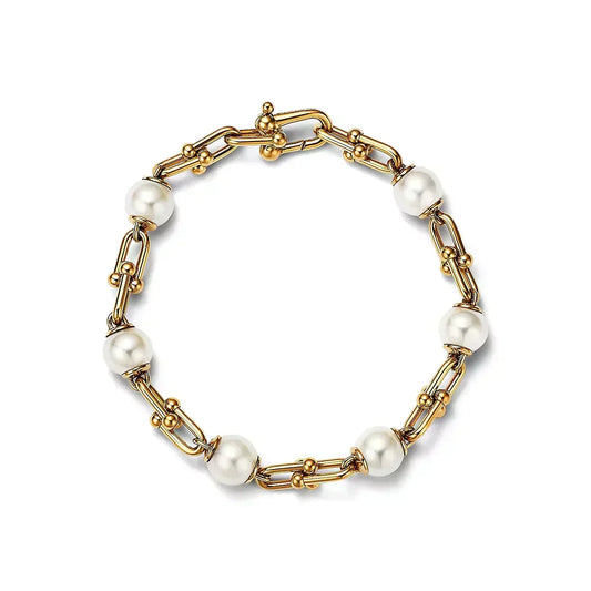 [Dawnora Jewelry]LINK BRACELET GOLD WITH FRESHWATER PEARLS