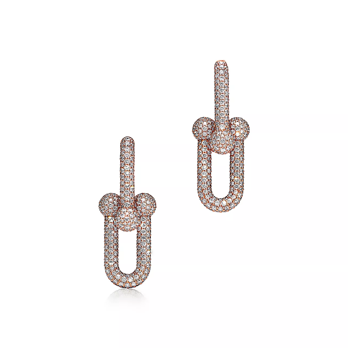 [Dawnora Jewelry]LARGE LINK EARRINGS PINK GOLD WITH PAVED DIAMONDS