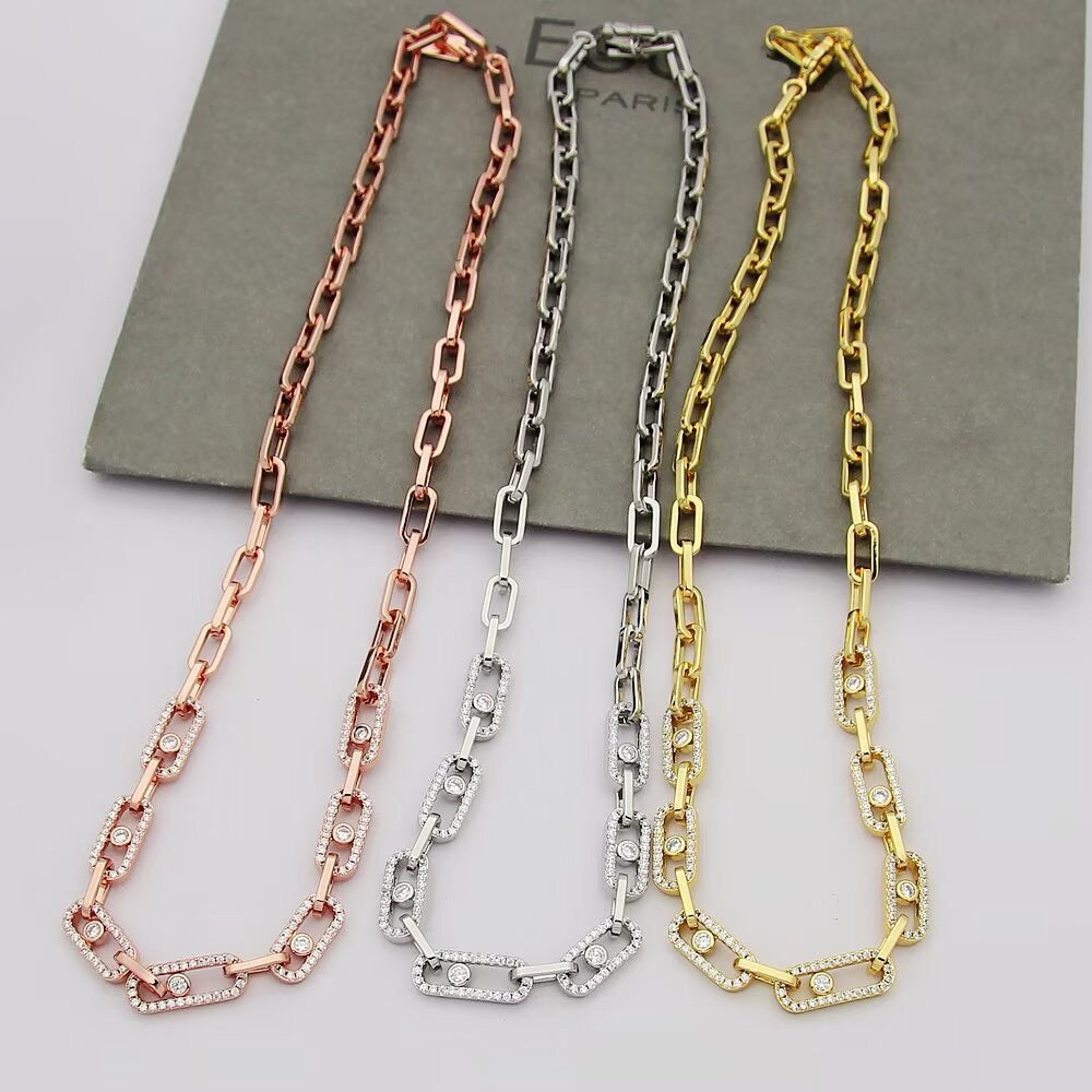 [Dawnora Jewelry]Move Link Pave Diamond Necklace