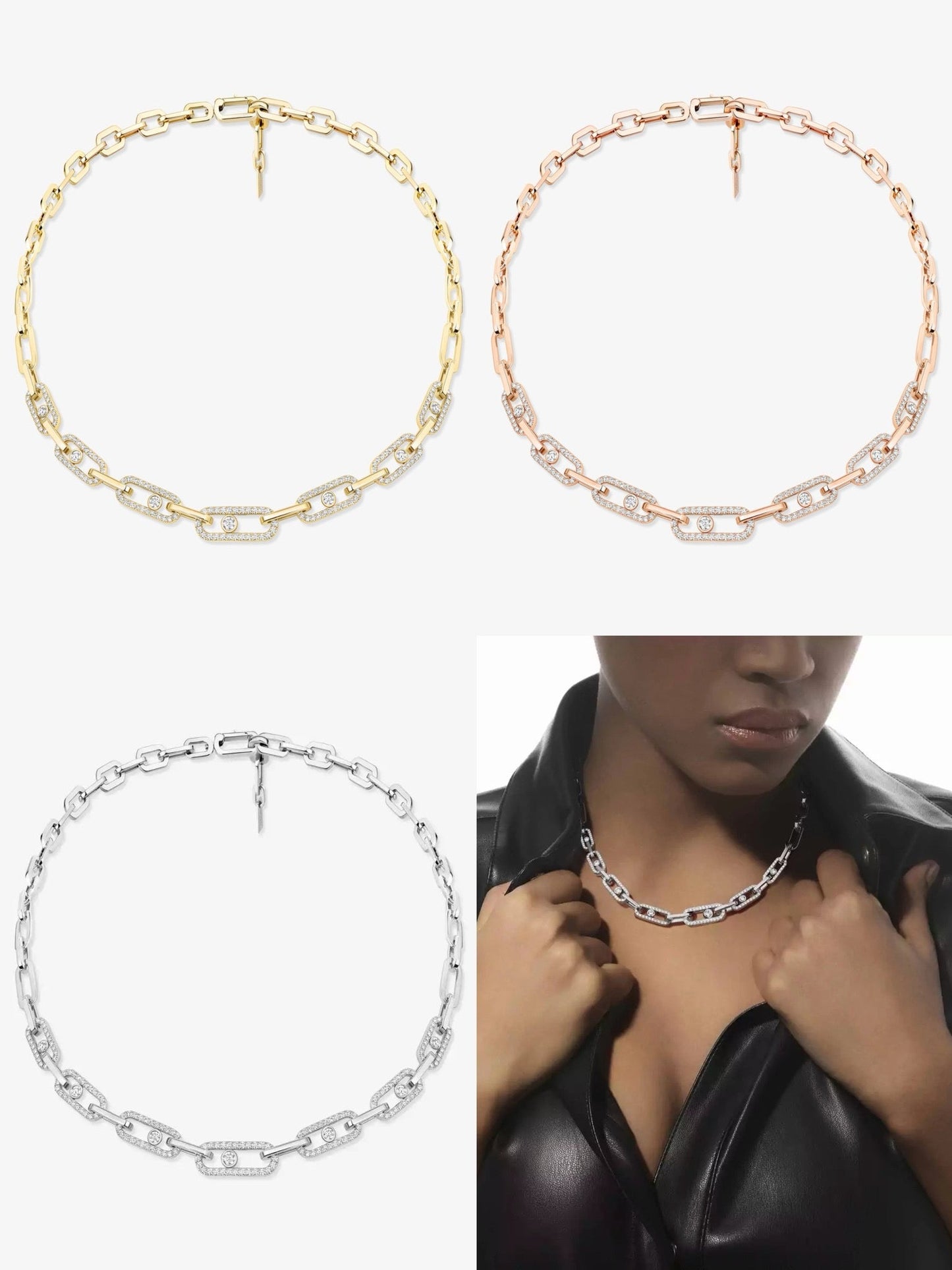[Dawnora Jewelry]Move Link Pave Diamond Necklace
