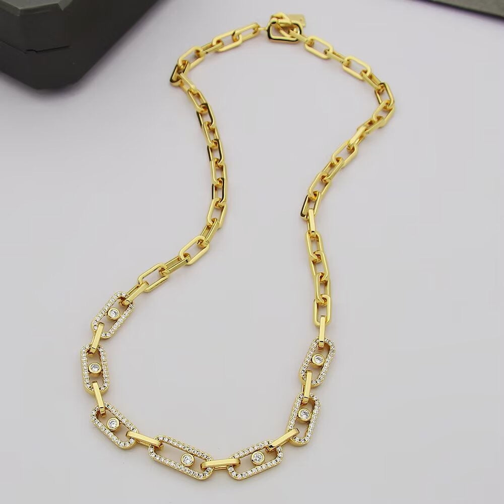 [Dawnora Jewelry]Move Link Pave Diamond Necklace