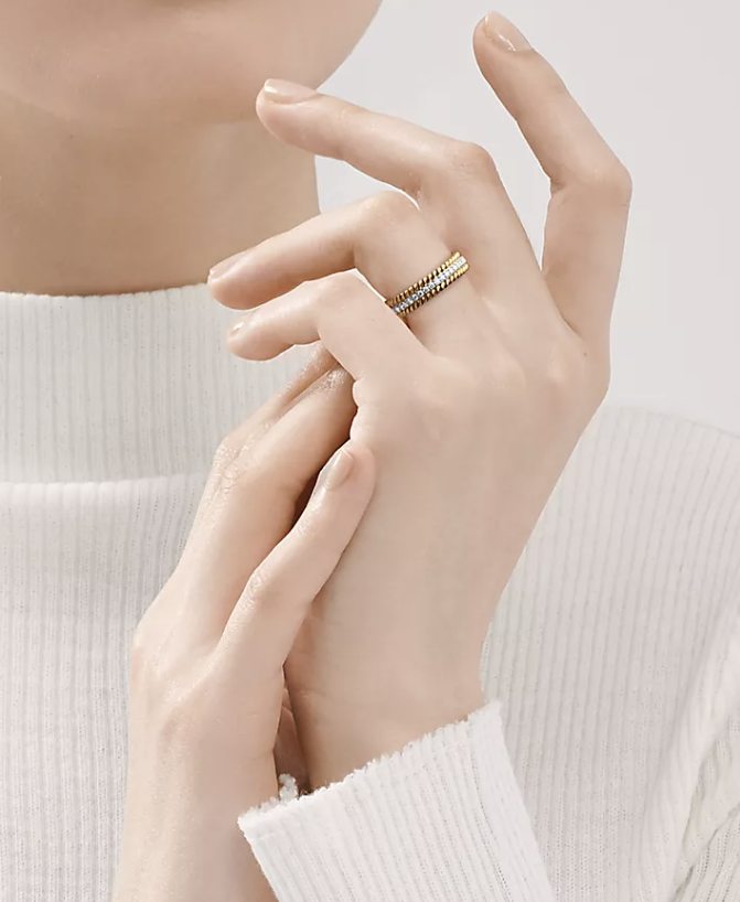 [Dawnora Jewelry]ROPE TWO-ROW GOLD DIAMOND RING