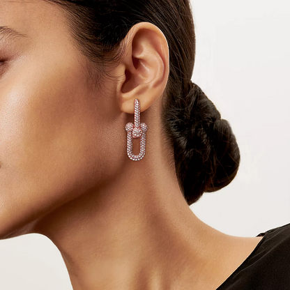 [Dawnora Jewelry]LARGE LINK EARRINGS PINK GOLD WITH PAVED DIAMONDS