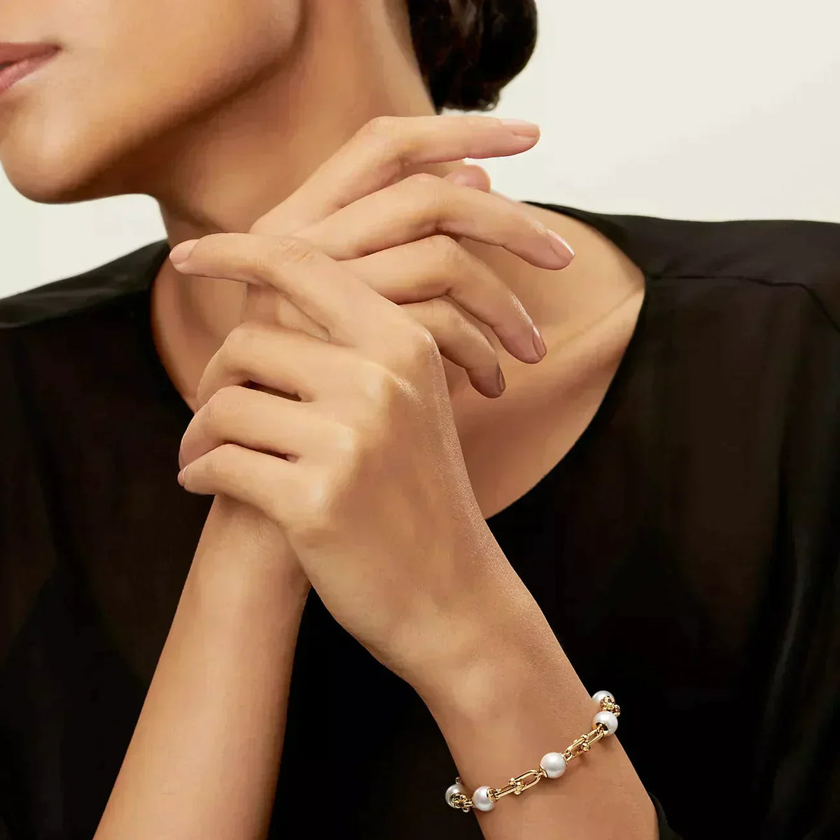[Dawnora Jewelry]LINK BRACELET GOLD WITH FRESHWATER PEARLS